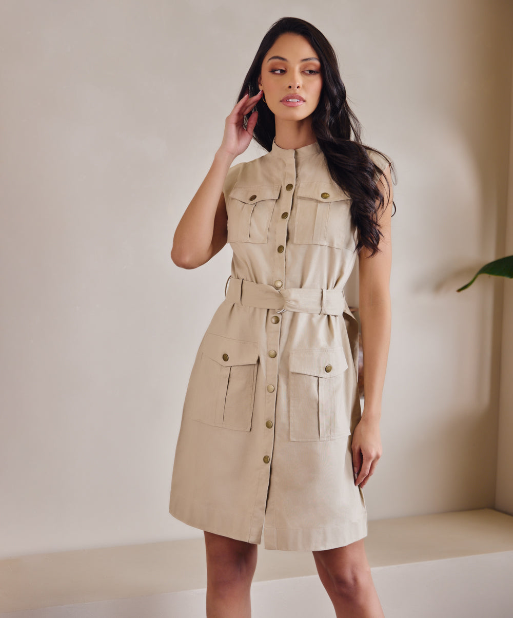 Safari Linen Dress With Pockets