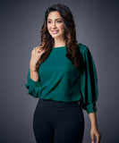 Buckle Attached Solid Chiffon Green Top