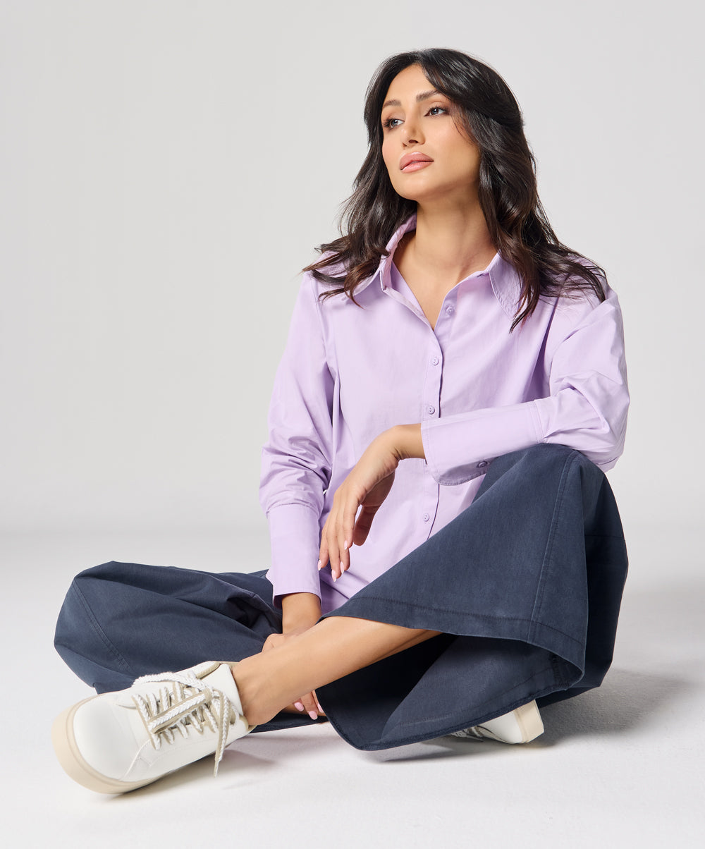 Cotton Oversized Shirt- Lavender