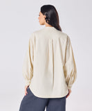 Mandarin  Collar Cotton Oversized Shirt- Light Beige