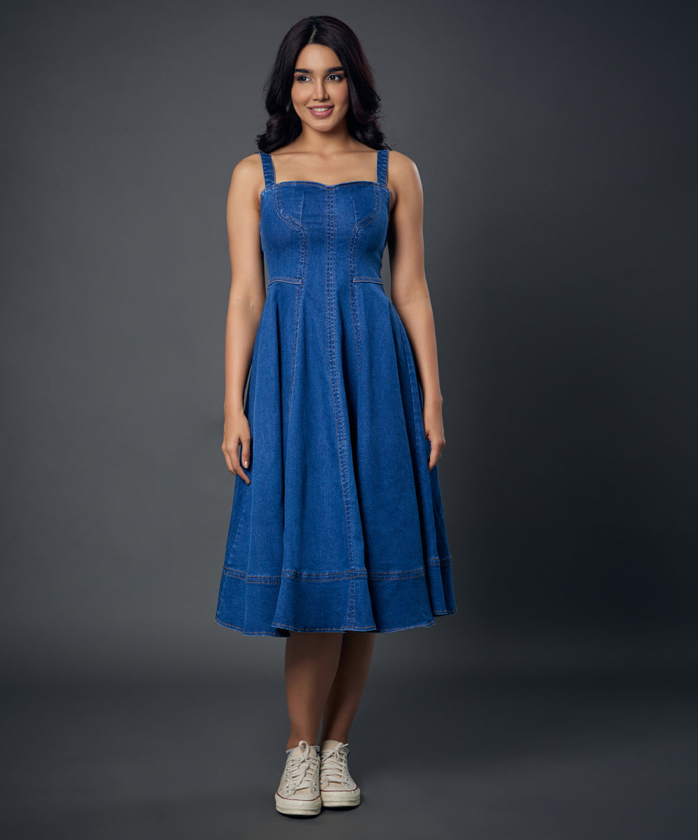 Denim Sweetheart Dress With Wide Straps