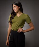 Vneck Short Sleeve Chiffon Top-Green