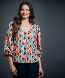 Colorful Vneck Puff Sleeve Chiffon Top