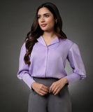 Lapel Collared Lavender Long Sleeve Shirt