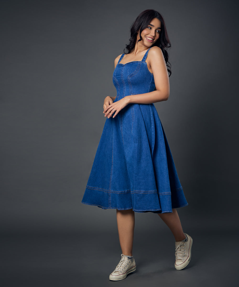 Sweetheart Wide Strap Denim Dress