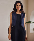 Sleeveless Embroidered Linen Blue Waist Coat