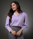 Lapel Collared Lavender Long Sleeve Shirt