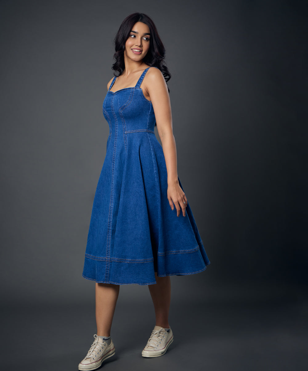 Denim Sweetheart Dress With Wide Straps