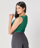 Sleeveless Vneck Satin Top-Green