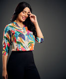 Front Open Collared Printed Top