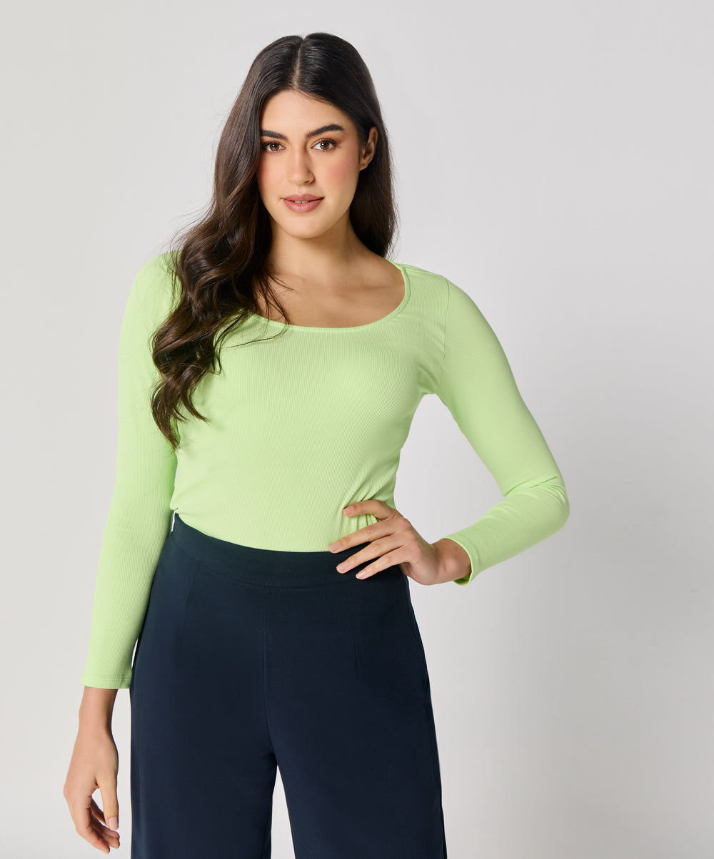 Long Sleeve Electric Green Rib Top