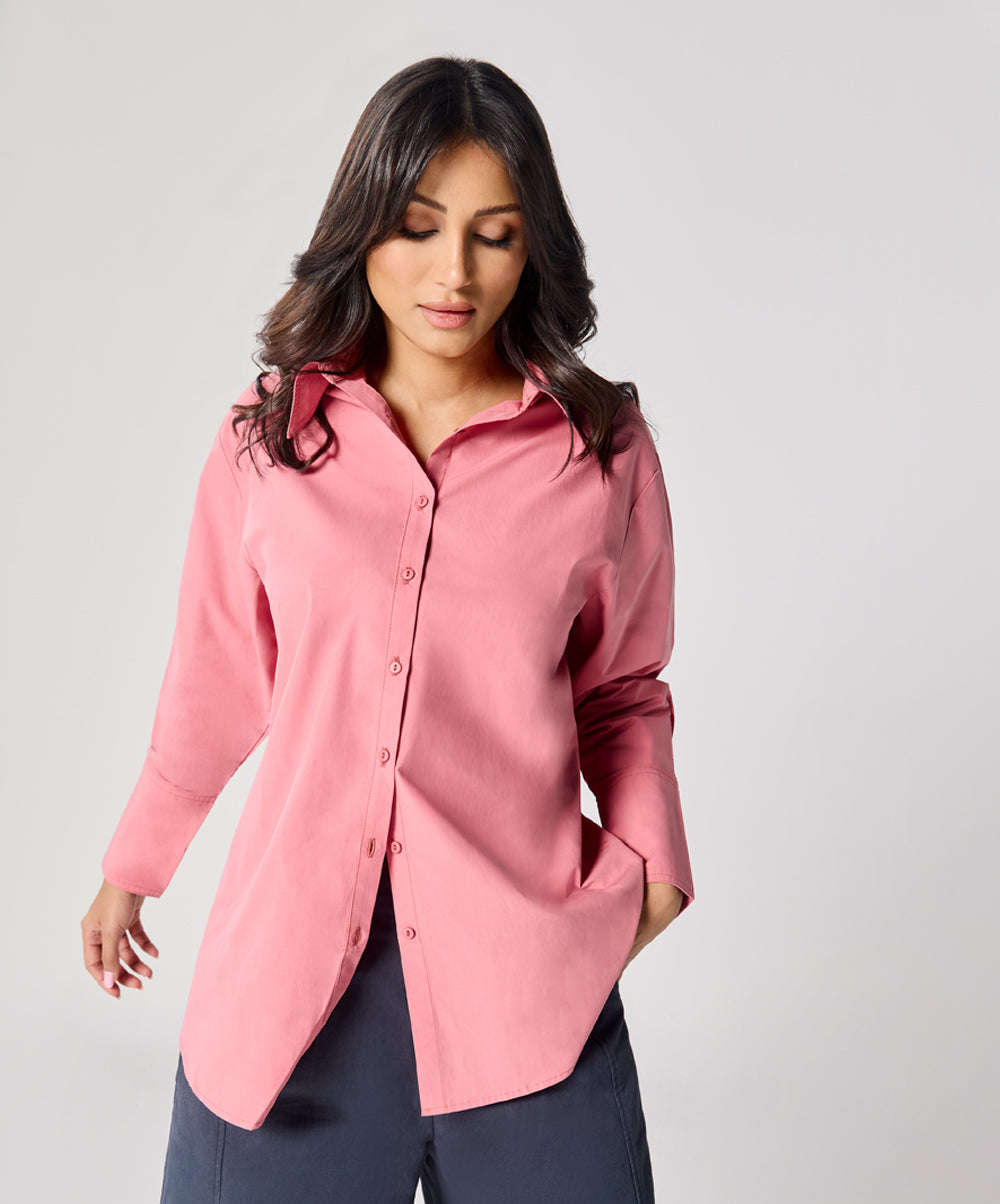 Cotton Oversized Shirt- Pink