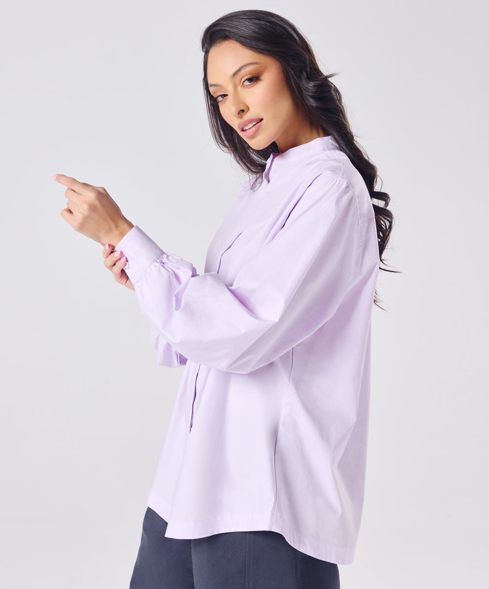 Mandarin  Collar Cotton Oversized Shirt- Lavender