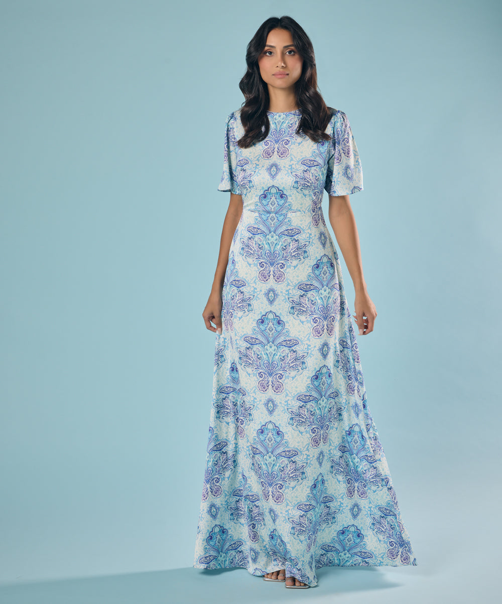 Blue And White Printed Maxi