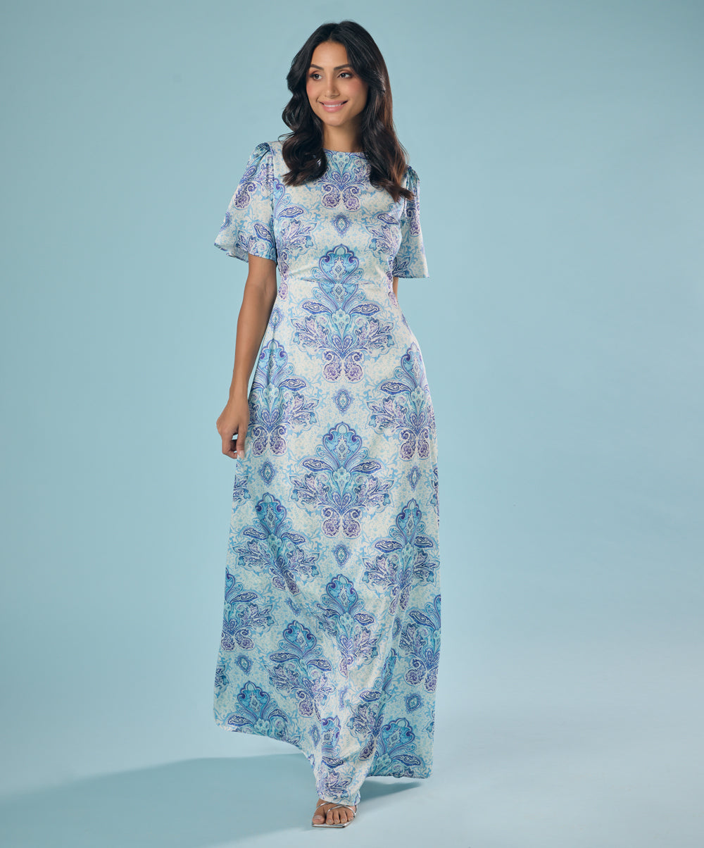 Blue And White Printed Maxi