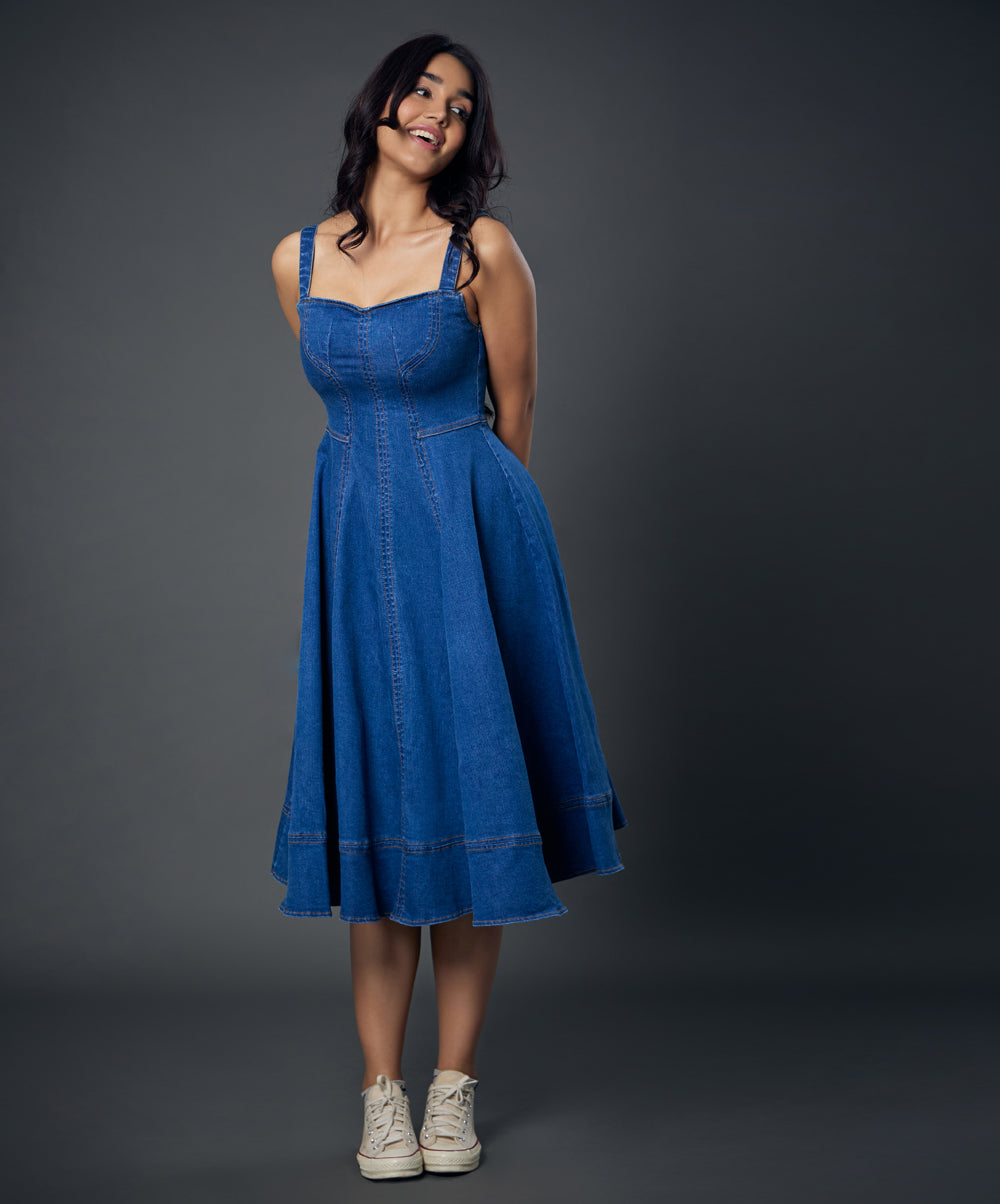 Denim Sweetheart Dress With Wide Straps