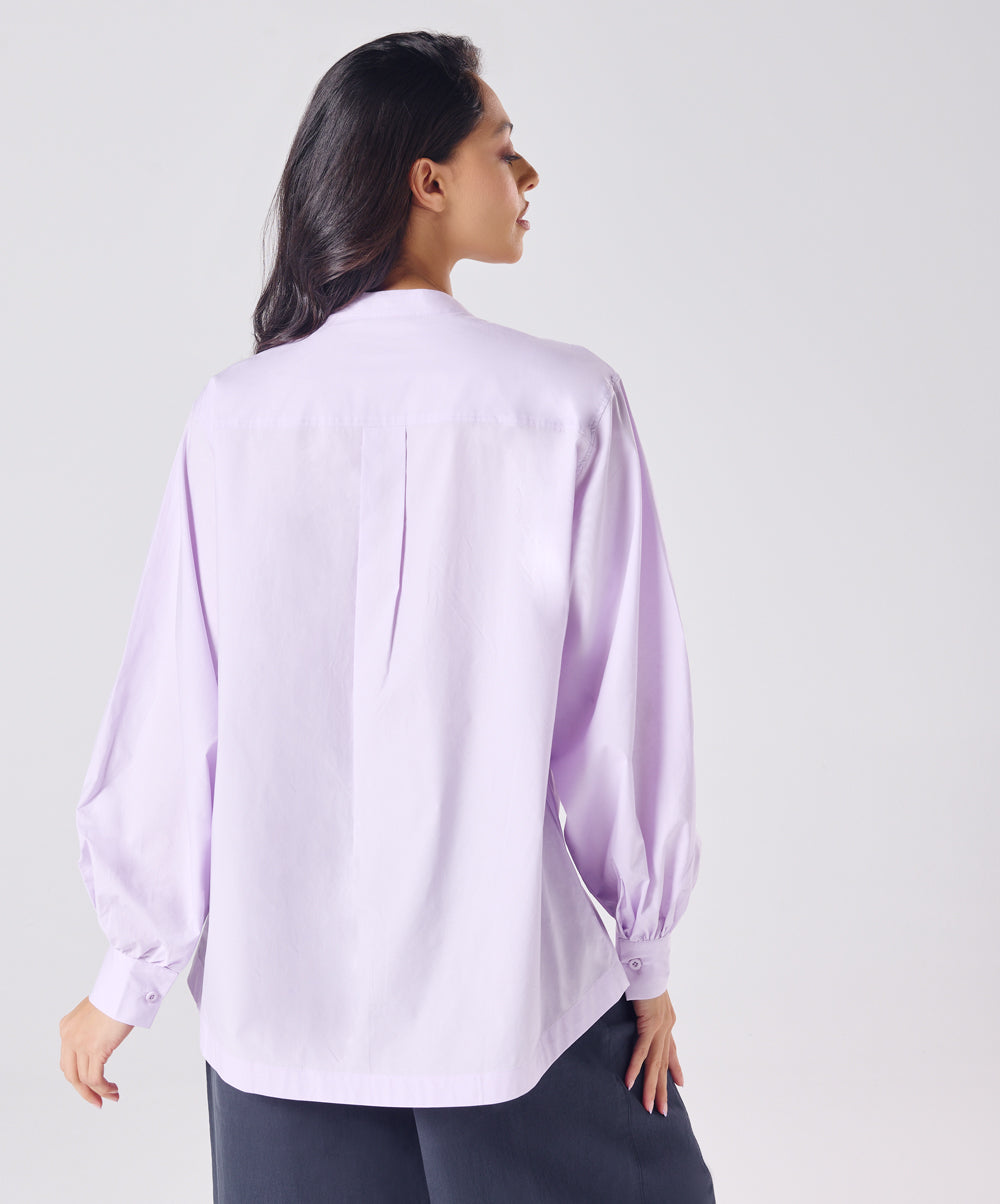 Mandarin  Collar Cotton Oversized Shirt- Lavender