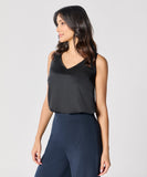 Sleeveless Vneck Satin Top-Black