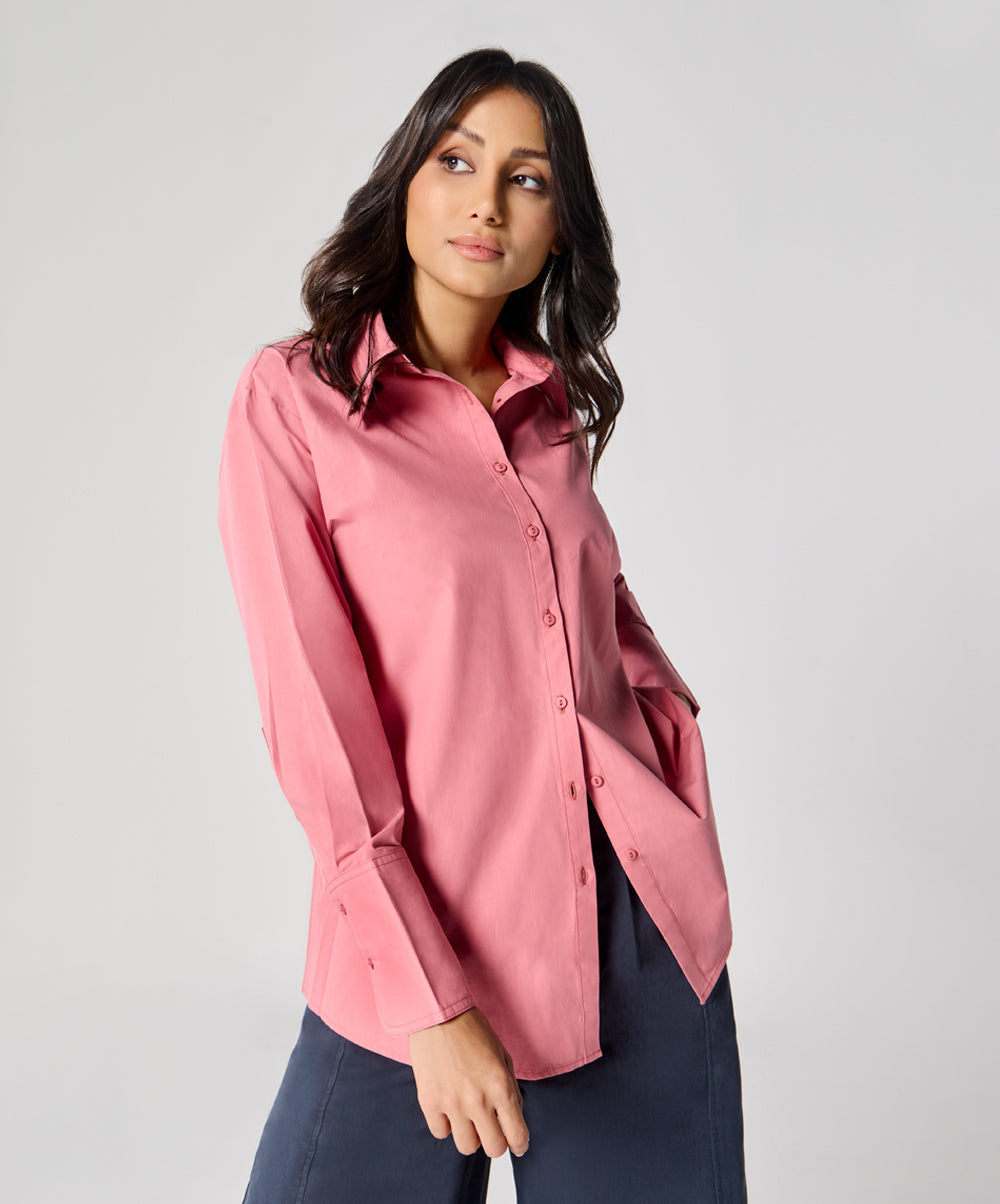 Cotton Oversized Shirt- Pink