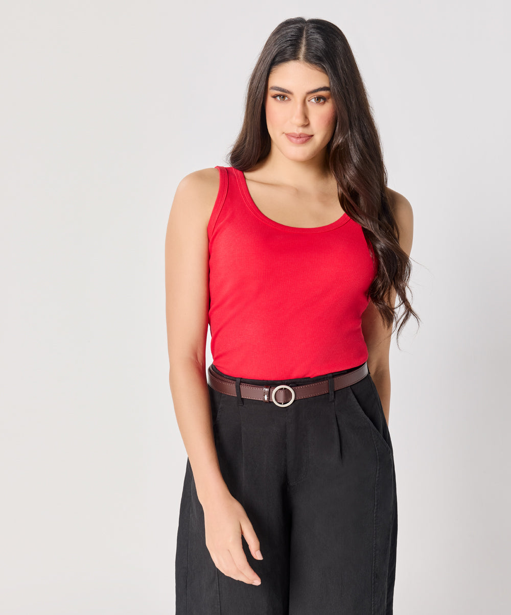 Red Rib Cami Top