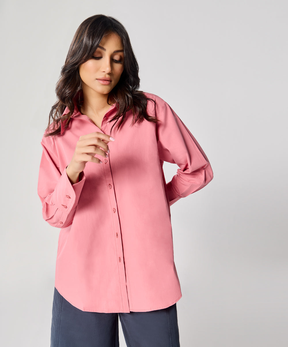 Cotton Oversized Shirt- Pink