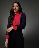 Blue And Red Contrast Paneled Shirt