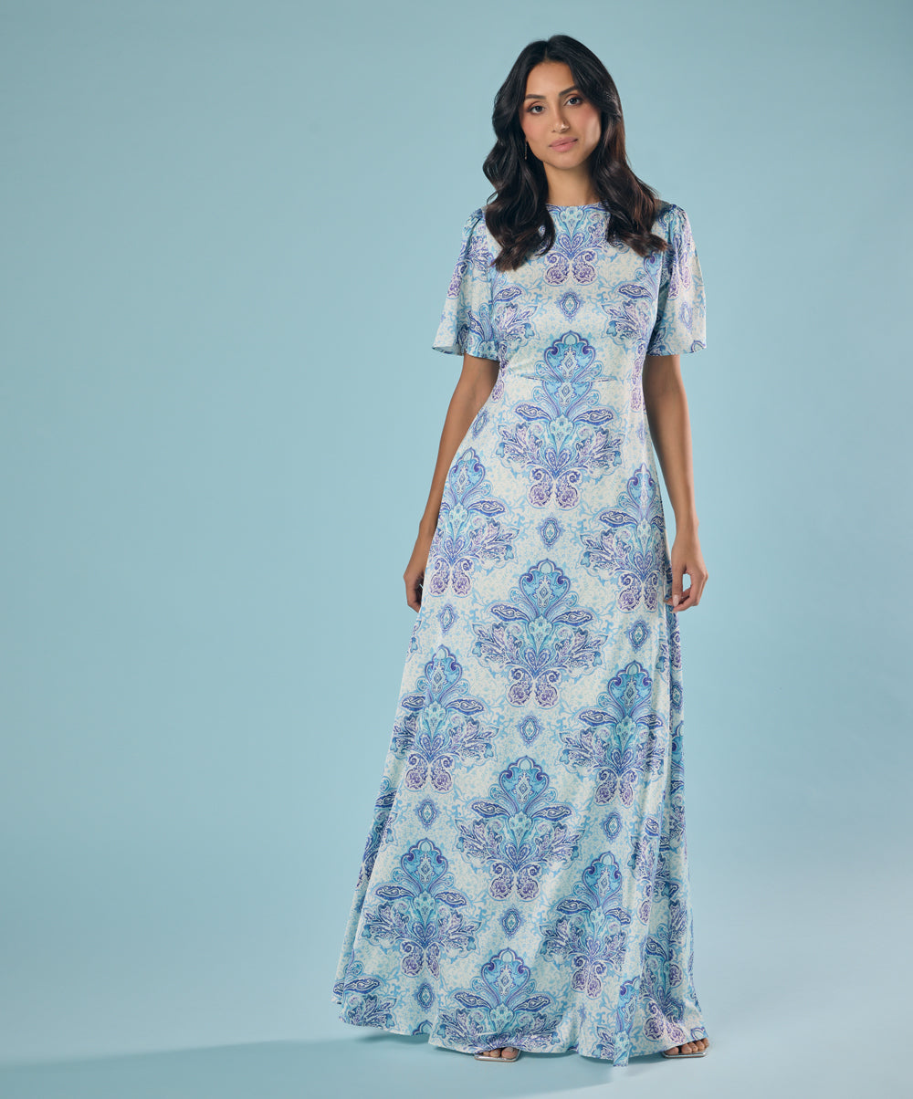 Blue And White Printed Maxi