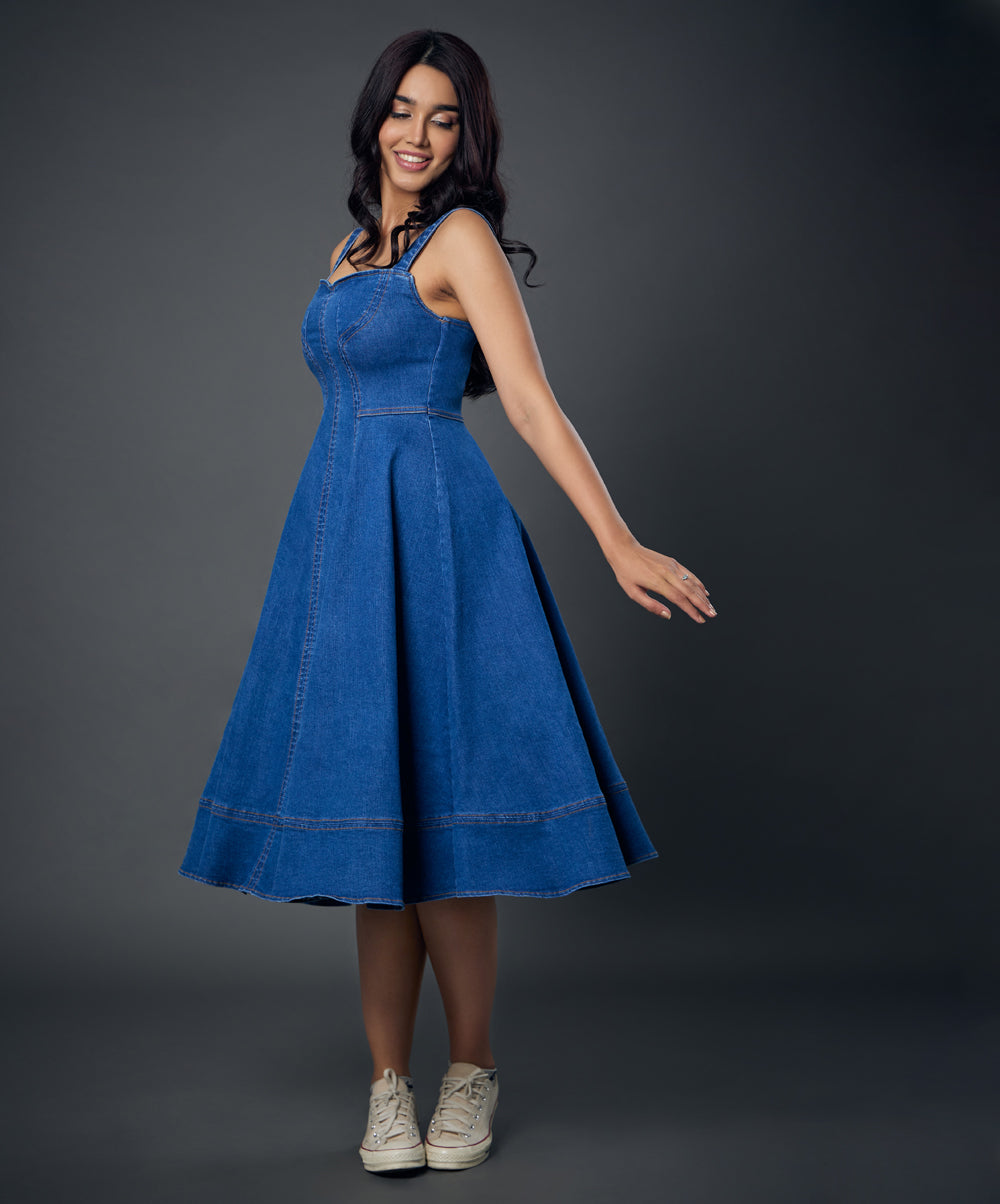 Sweetheart Wide Strap Denim Dress