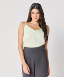 Vneck Satin Cami Top With The Straps-Green