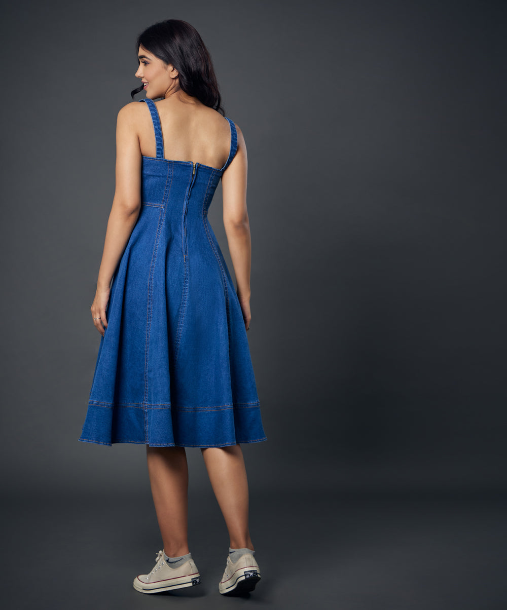 Denim Sweetheart Dress With Wide Straps