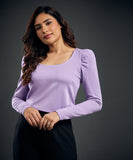 Long Puff Sleeve Purple Ponte Top