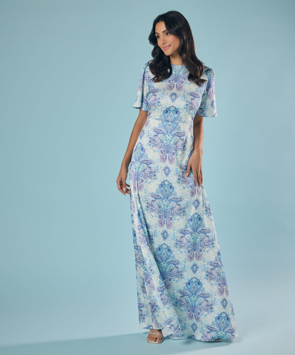 Blue And White Printed Maxi