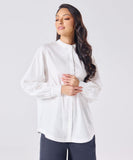 Mandarin  Collar Cotton Oversized Shirt- Offwhite