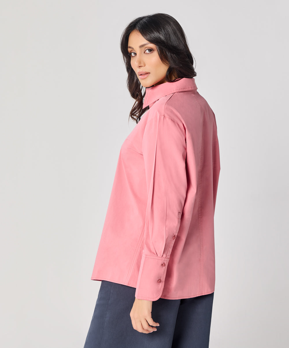 Cotton Oversized Shirt- Pink