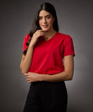 Vneck Short Sleeve Chiffon Top-Red