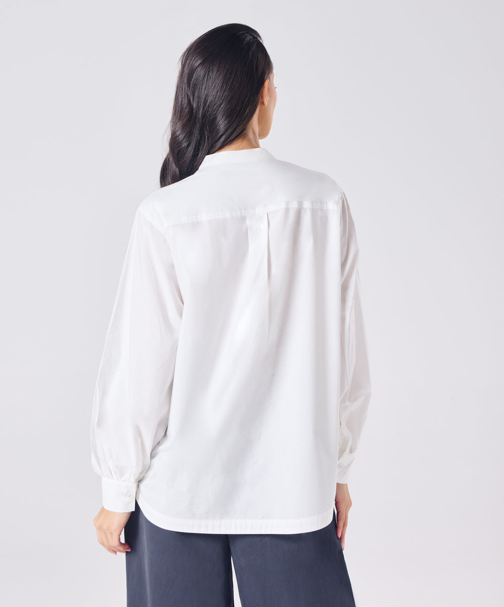 Mandarin  Collar Cotton Oversized Shirt- Offwhite