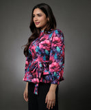 Floral Peplum Top With Puffed Sleeve