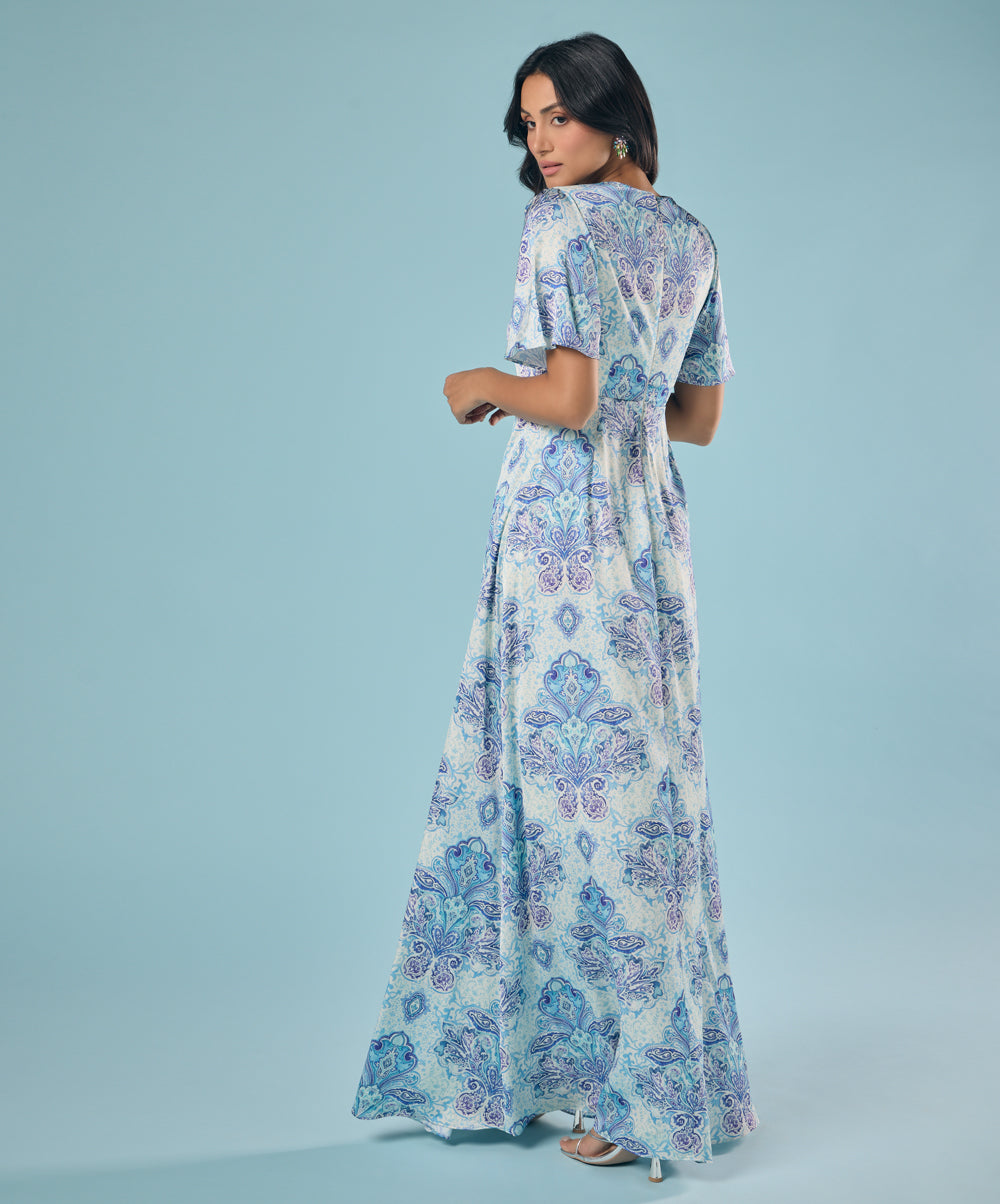 Blue And White Printed Maxi