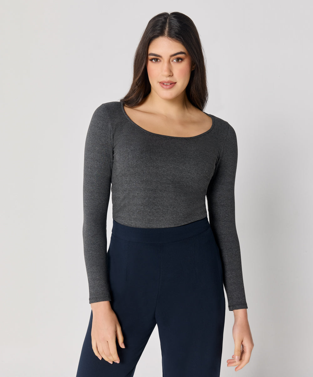 Long Sleeve Dark Grey Rib Top