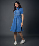 Classic Collared Denim Dress With A Belt