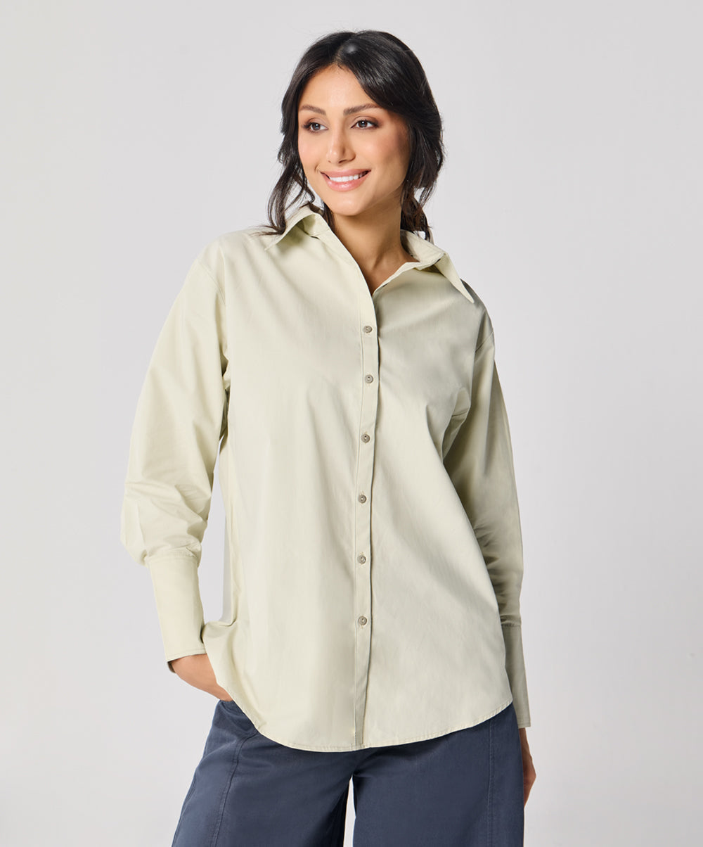 Cotton Oversized Shirt- Light Green