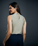 Solid Satin Shoulder Dropped Olive Top