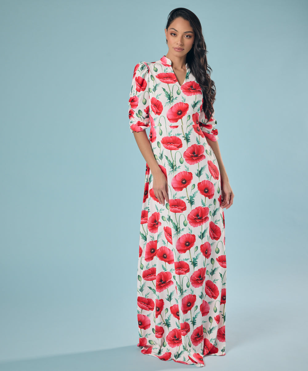 Vneck Tulip Printed Chiffon Maxi Dress