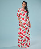 Vneck Tulip Printed Chiffon Maxi Dress