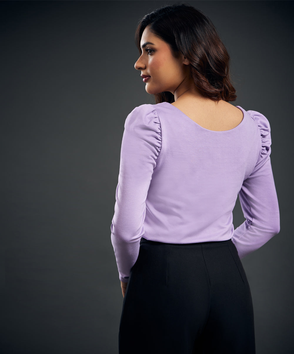 Long Puff Sleeve Purple Ponte Top