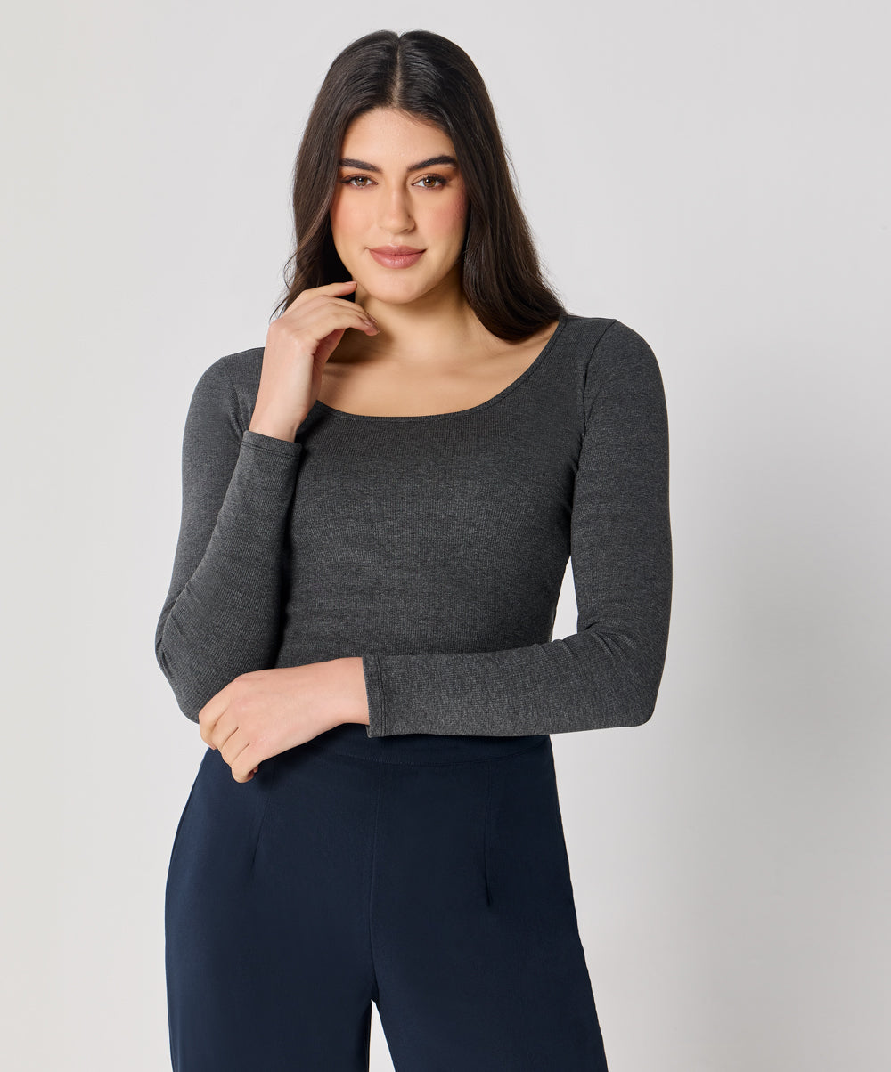 Long Sleeve Dark Grey Rib Top