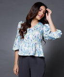 Printed Satin Peplum Top