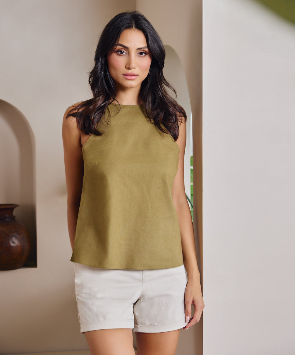 Halter Neck Linen olive Top