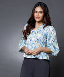 Printed Satin Peplum Top