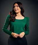 Long Sleeve Scoop Neck Green Top